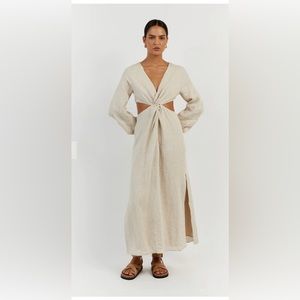 DISSH TINA NATURAL LINEN TWIST MIDI DRESS